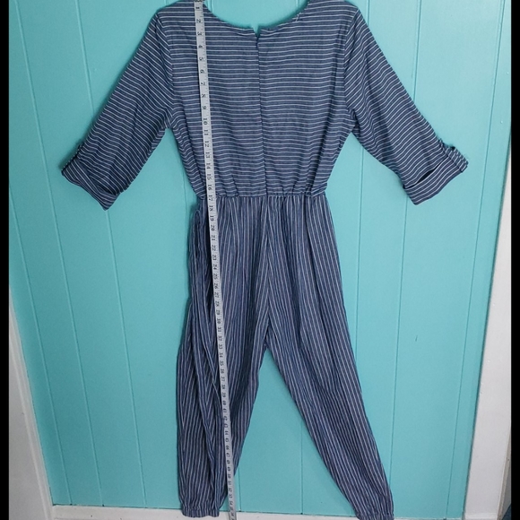 New York & Company Mixed Stripe Jumpsuit- Blue - Picture 3 of 16